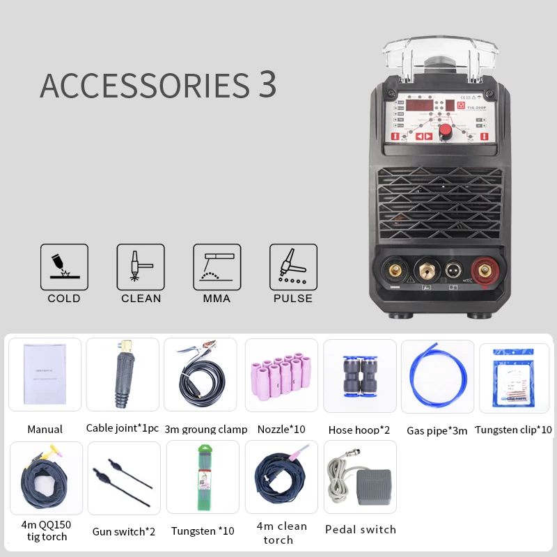 KEYUE TIG-200P Portable Single Phase 220V DC Inverter Pulse IGBT Welding Machine 200A Arc TIG MMA Pulse Welder Synergy Control electric solder Welding Equipment