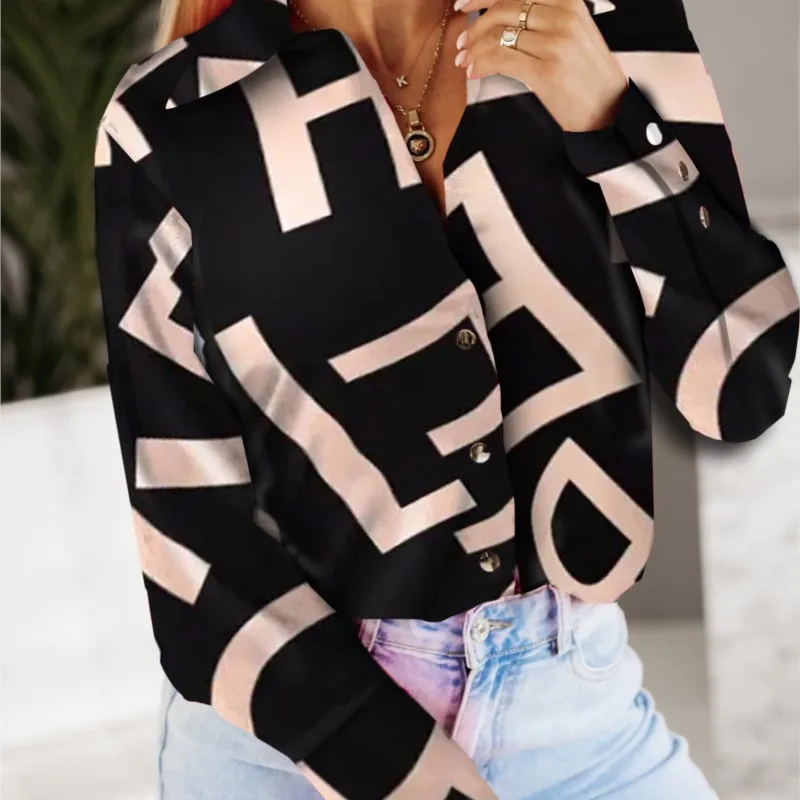 

Women Spring And Autumn Top Long-sleeved Shirt Printed Shirt 2023 Feminino Casual Turn Down Collar Single Breasted Blouse Femme