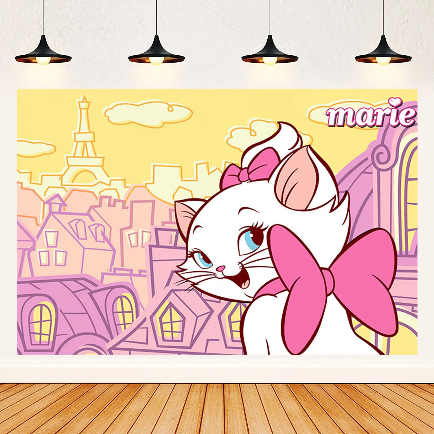 Disney-Aristocrata Mary Cat Birthday Background Cloth, Cartoon Theme, Children's Party, Photography, Cloth Decoration