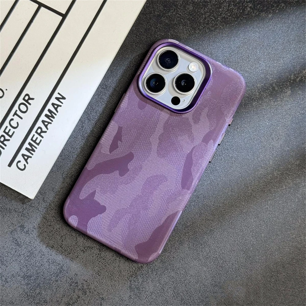 Luxury Camouflage Leather Shockproof Magnetic Case with MagSafe Compatibility