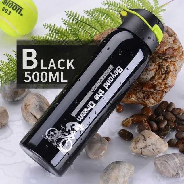 500ML Bicycle Water Bottle Walled Simple Thermo Mug Insulated With Straw Vacuum Stainless Steel Cycling Water Bottle Double 5