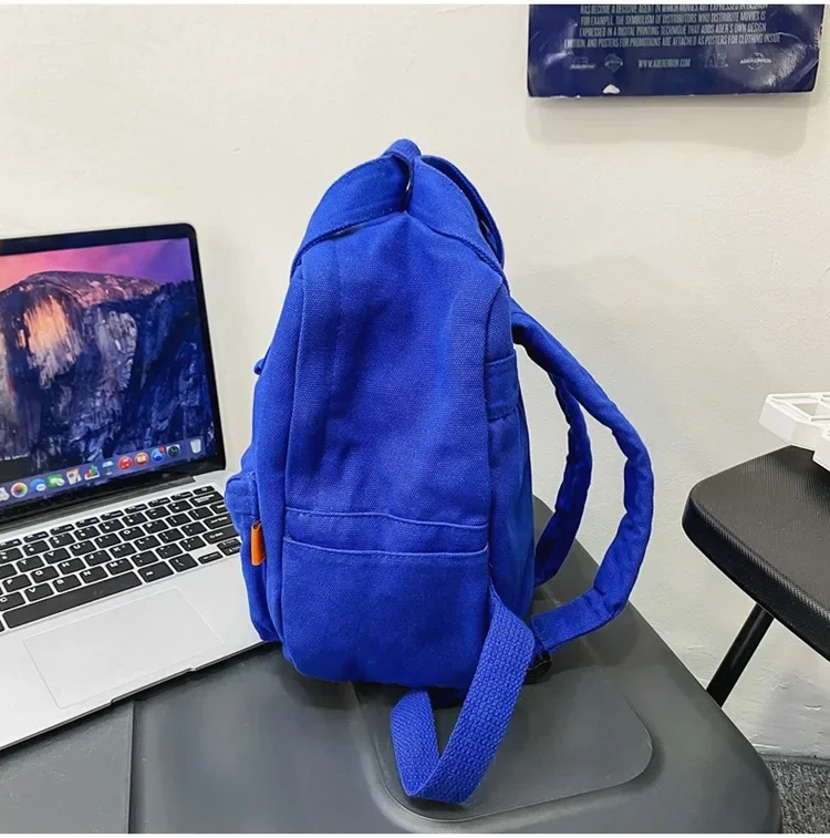 Female Korean Fashion Small Size Canvas Fabric Cute Travel Backpack Teenager Ins Trend Casual Mini Roomy Klein Blue Rucksack 4
