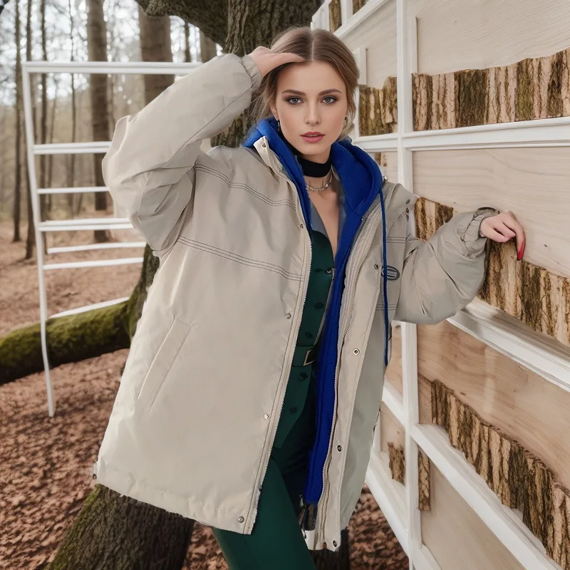 

2023 retro hooded padded jacket women's medium long thick loose plus size coat