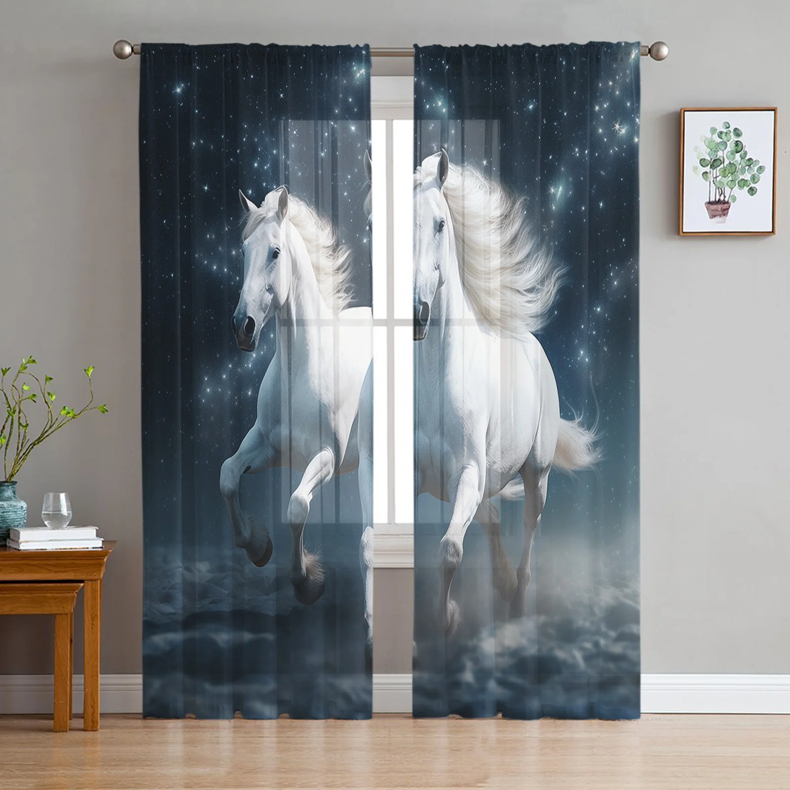 

Horse Starry Sky Clouds Tulle Curtains For Living Room Bedroom Kitchen Decoration Chiffon Window Treatments Voile Sheer Curtain