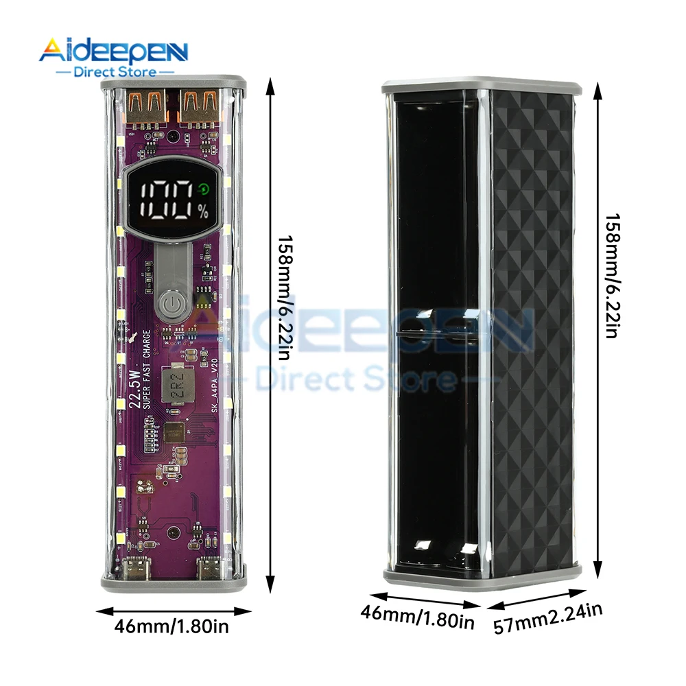 22.5W Trasparente Viola Power Bank 8 Slot 18650 Custodia per batteria Supporto PPS/PD/QC/AFC/FCP Carica rapida Senza saldatura per Smart Phone - Image 5