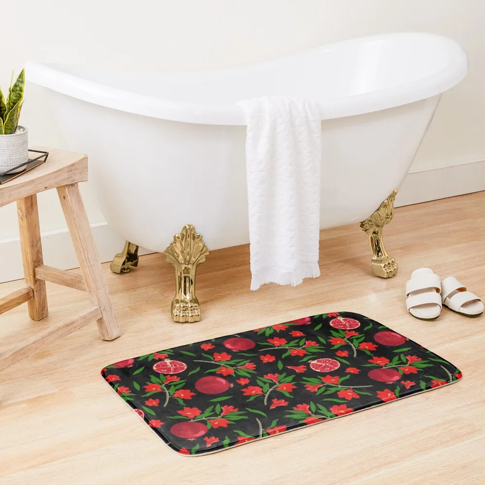 

Pomegranate fruits and flowers on black background. Bath Mat Bathroom Carpets Carpet Living Room Modern Bathroom Accessories Mat