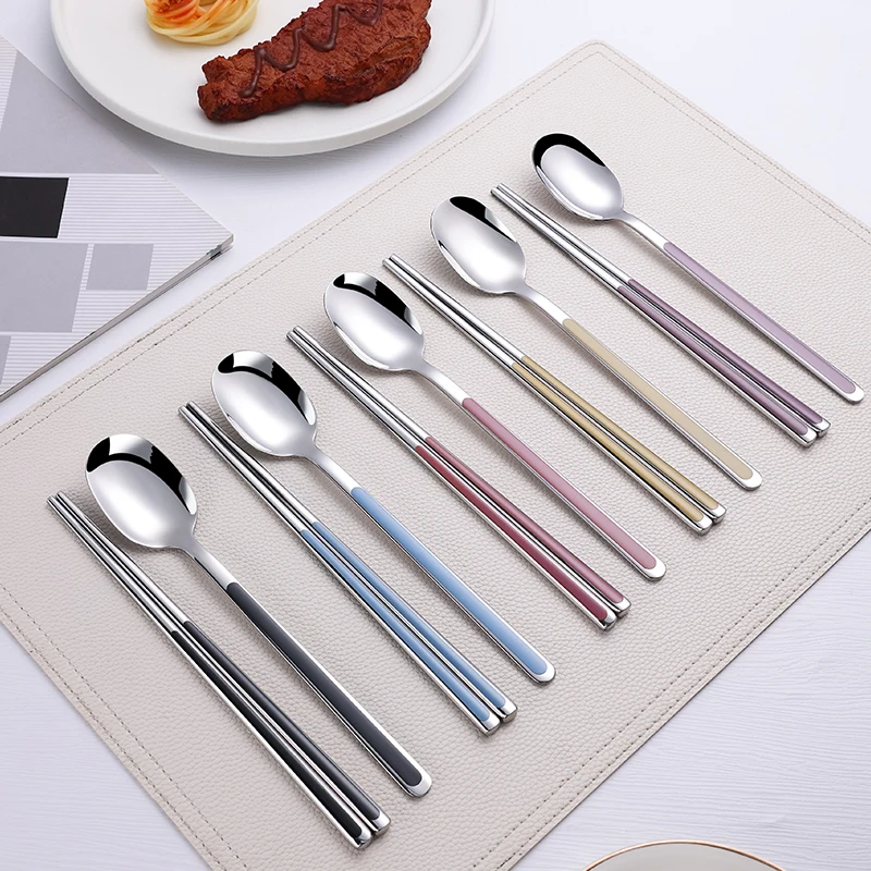 Korean Cutlery Set 304 Stainless Steel Tableware Set Spoons Chopsticks Dinnerware Set Utensils Kitchen Dinner Set Tableware Set