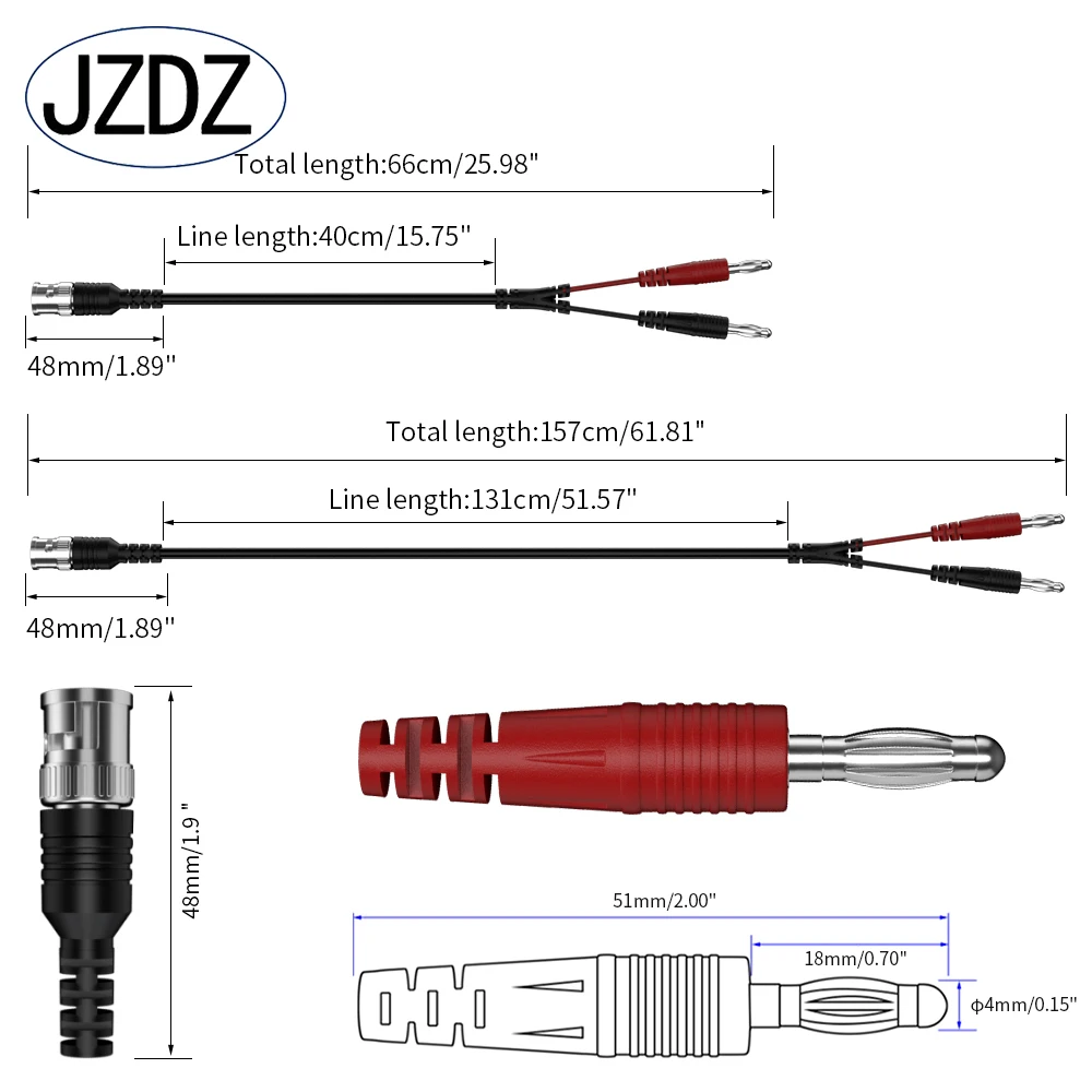 JZDZ 절연 BNC 수-4mm 바나나 플러그, 저손실 동축 케이블 테스트 리드 커넥터, 오실로스코프 J.70044A