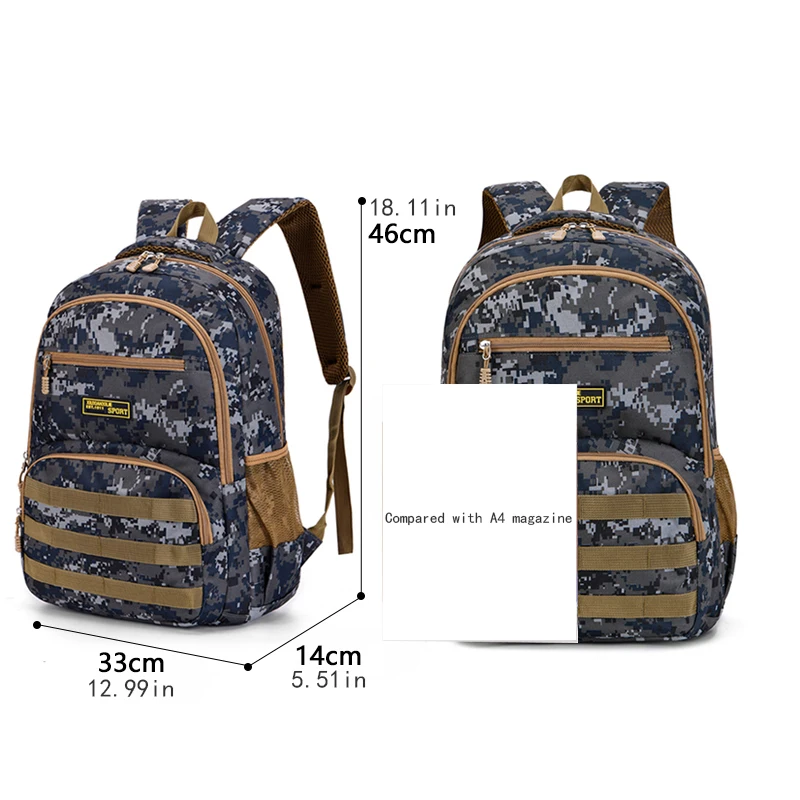 Camouflage large-capacity backpack - adjustable shoulder strap, outdoor theme style, zipper closure, ideal for hiking
