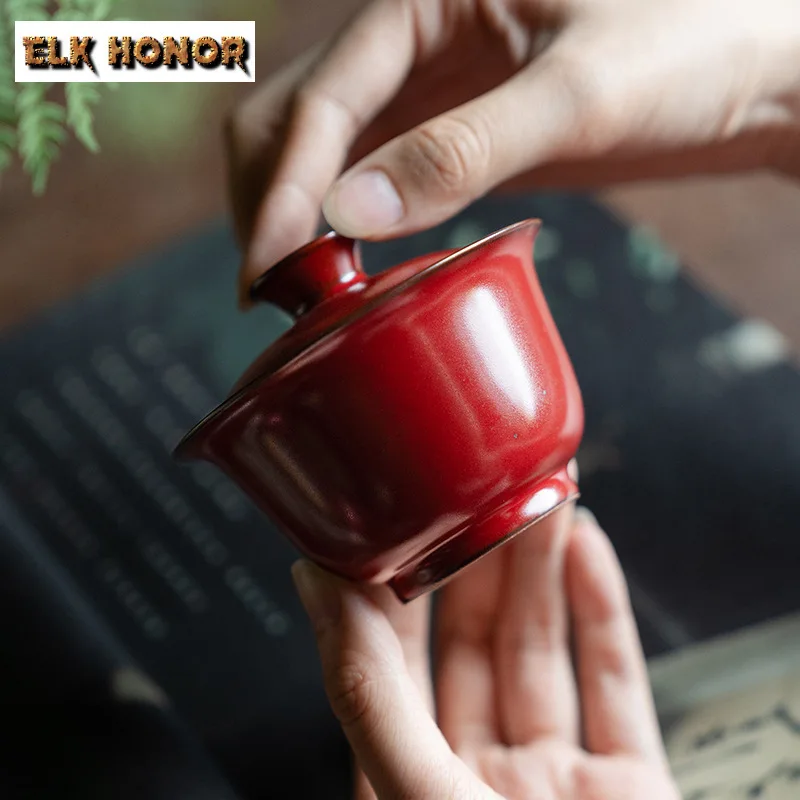 150ml Original Mineral Glaze Gaiwan Zen Cinnabar Red Tea Tureen Anti Scald Cover Bowl Aesthetic Tea Brewing Teaware Cafes Gift