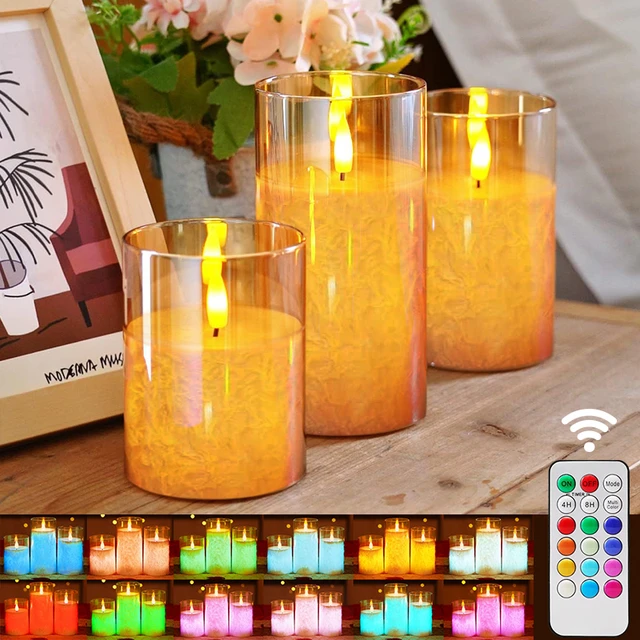 Bougies LED 3 pcs, avec télécommande, dispose de 12 couleurs à
