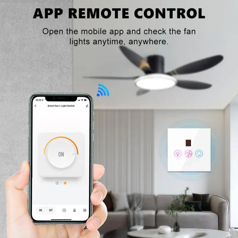 

Tuya Wifi Fan Light Switch, Smart Ceiling Fan Lamp Switch with Various Speed Voice Controlled by Alexa, Google Home