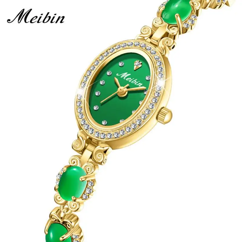 MEIBIN Green Rose Gold Women Stainless Steel Watches 2023 Top Brand Luxury Women Quartz Wrist Watches For Ladies Female Clock