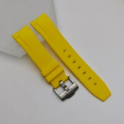 Black/Green High - Quality Rubber Strap 22mm Replacement Bracelet with Matching Watch/Case and Bezel Parts - 22mm (Yellow silvery)