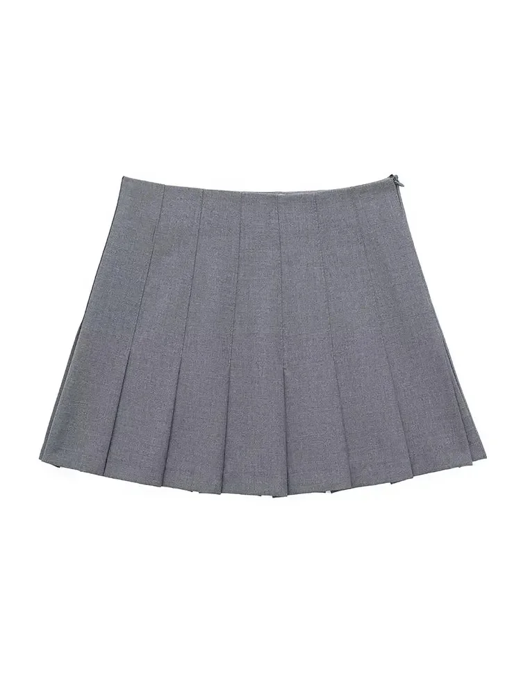 

HH TRAF 2024 Spring Women Fashion Pleated Skirts Zipper Sexy High Waist Mini Skirts Female Casual Slim Chic A-line Short Skirt