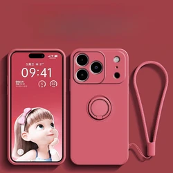 Liquid Silicone Shockproof Phone Cover with Ring Holder and Lanyard - iPhone 16 (SZ Red)