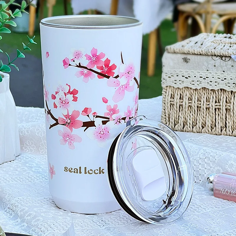 Cherry Blossom Pattern Tumbler - Anti-Slip 304 Stainless Steel Insulated  Cup with Straw for Milk Tea, Coffee, and Water