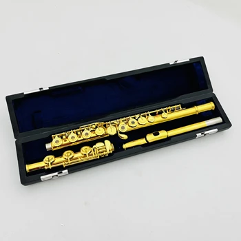 MARGEWATE C Tune Flute 17 Keys Opened Holes Cupronickel Gold Lacquer Musical Instrument With Case
