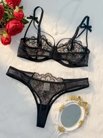 Ensemble de lingerie semi-transparente noir confortable et léger pour femmes, 2 pièces, ZA824057 2