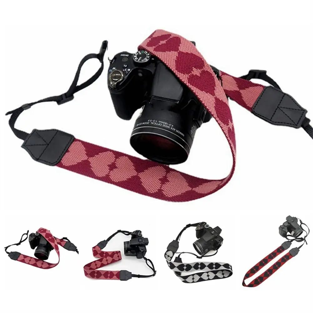 카메라 목 어깨 스트랩 다채로운 러브 하트 스타일 내구성 나일론, 조절 가능한 SLR DSLR 카메라 벨트