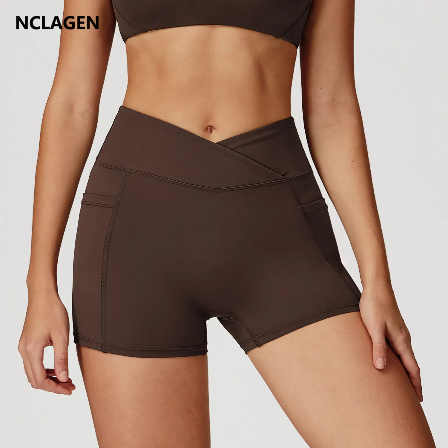 Legging Court Sport Femme Taille Haute avec Poches