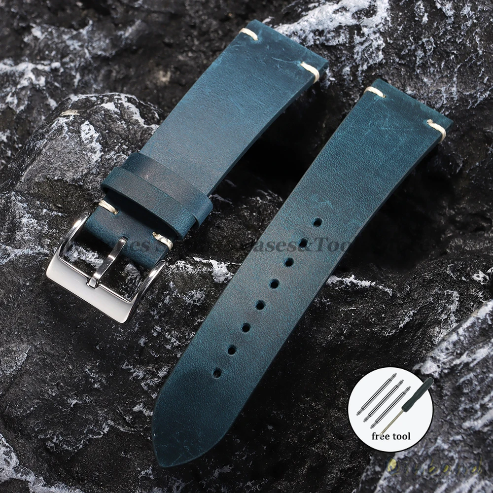 Vintage Brown Oil Wax Leather Watchband - Soft Handmade Cowhide Strap with Elegant Stitching