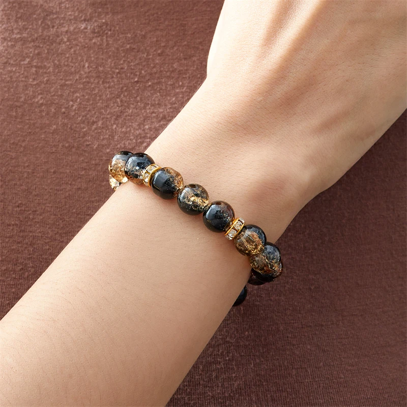 Koreanisches Kristallglas-Perlenarmband für Frauen Luxuriöses Buntes Perlen-Elastikarmband Handgefertigter Original-Schmuck Geschenk – Detail 8