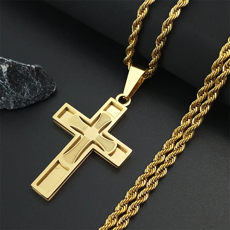 Gold Color Stainless Steel Cross Pendant Necklace