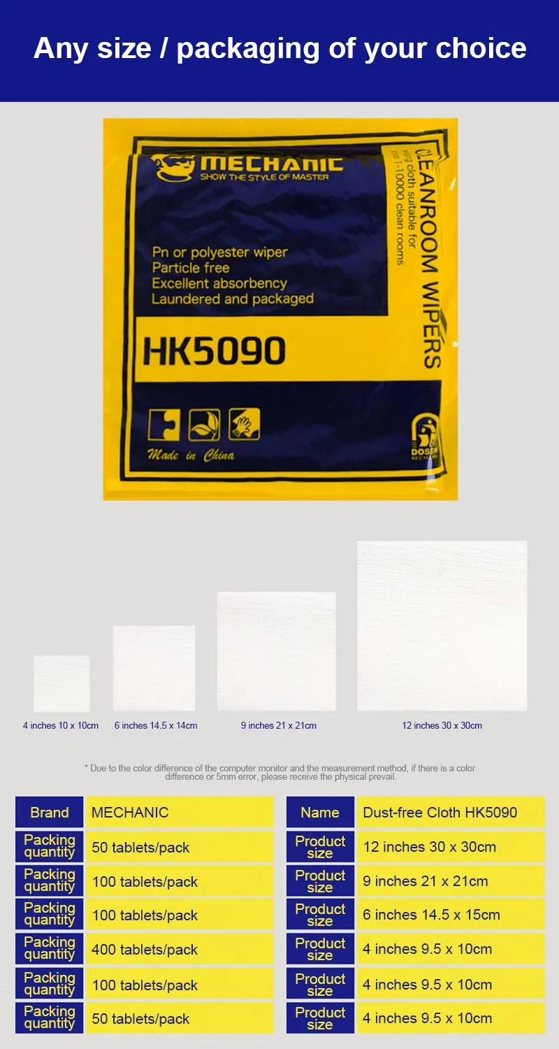 Mechaniker hk5090 staubfreies Tuch 4 Zoll 10*10cm super weicher LCD-Bildschirm Reinraum wischer für Handy Pad Tablet Kamera Reinigung – Detail 5