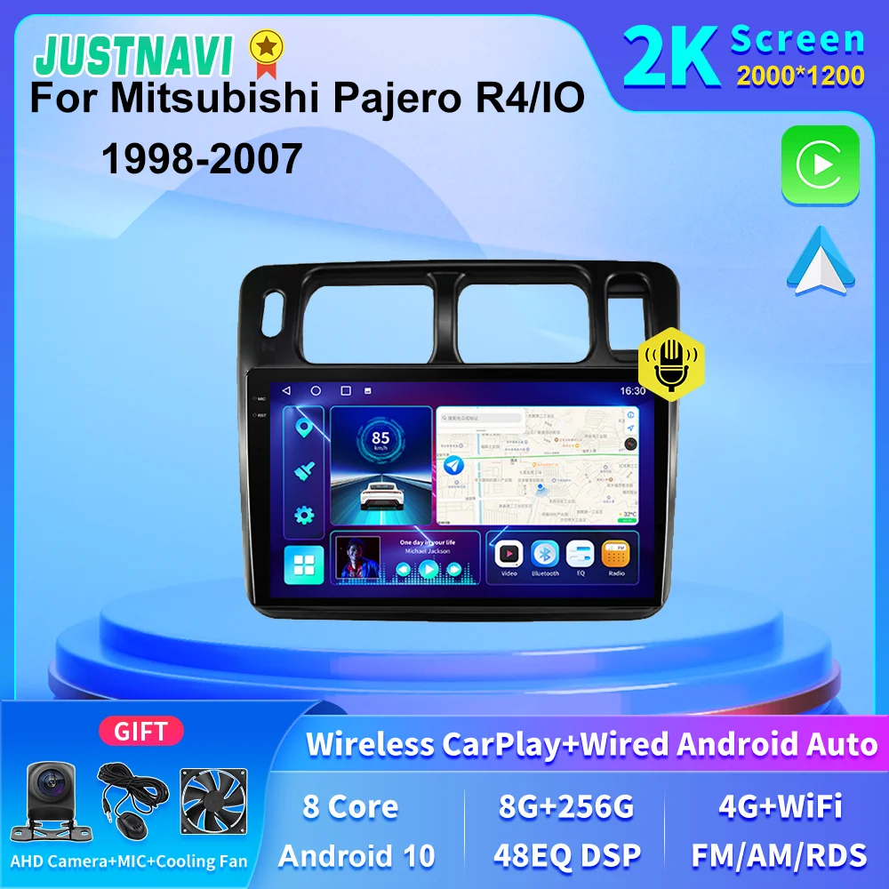 

JUSTNAVI 2K Screen Autoradio 4GLTE 8+256GB GPS Car Multimedia Radio Player For Mitsubishi Pajero IO 1998-2007 Carplay Navigation