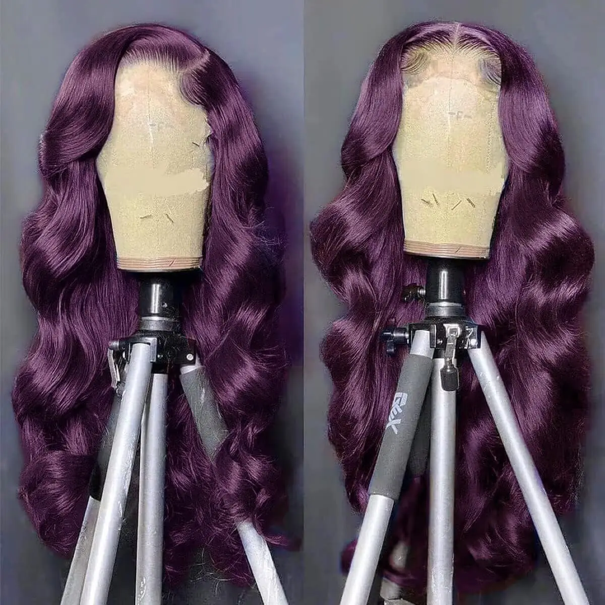 200% Density 13X6 Dark Purple Colored Body Wave Lace Front Wigs Pre Plucked Glueless 13x4 Long Wavy Lace Frontal Wigs For Women 4