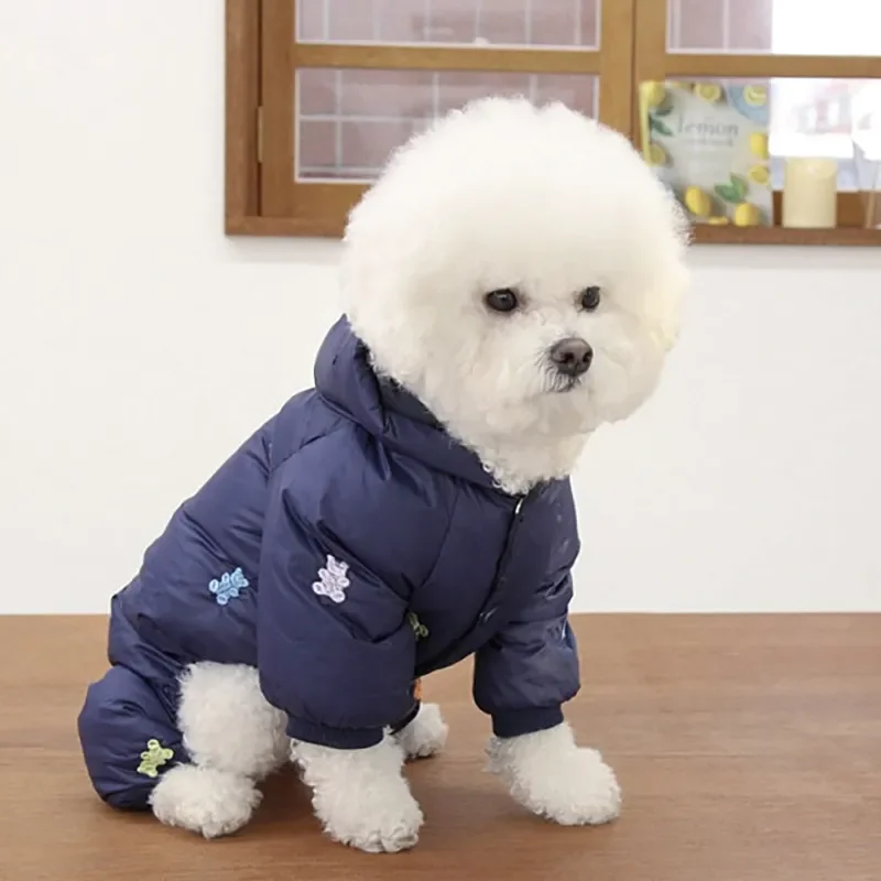 풀 프린트 곰돌이 강아지 옷, 반려동물 네 발 코튼 개 코트, 슈나우저 다운, 스위트 개 재킷, 강아지 의류, 따뜻한 겨울