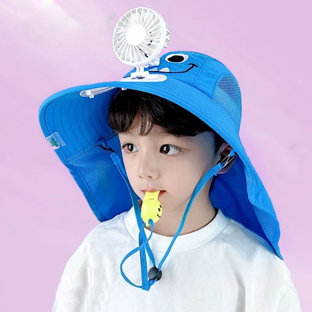 Sombrero de sol con ventilador recargable para niños, sombrilla