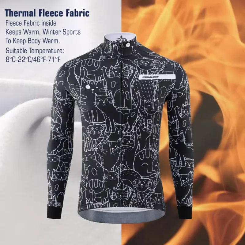 Cycling Clothes Men Autumn Winter Windproof Wool Long Sleeve Cycling Pants Cartoon Fleece Bike Ride Equipment
