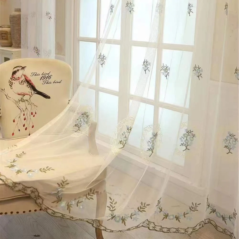 European White Embroidered Voile Curtains For Bedroom Window Curtain For Living Room Sheer Curtains Blinds Custom Made Drapes