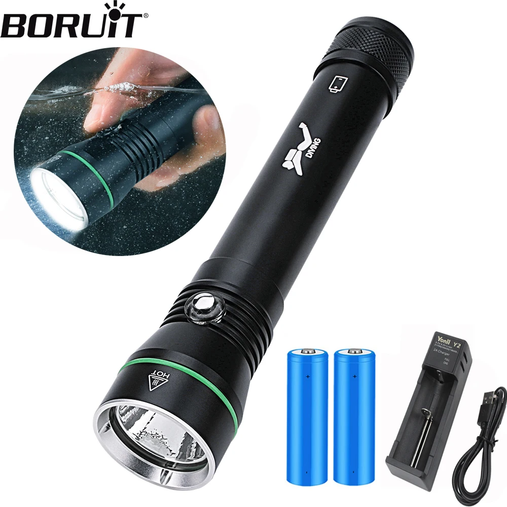 

BORUiT S4 Scuba Diving Light Super Bright 2000lm 21700 Diving Flashlight Waterproof Submersible Lighting At Night Submersible
