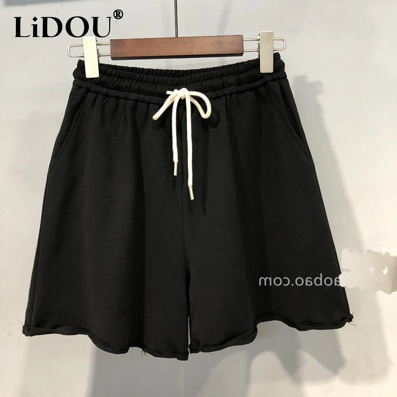 Summer Oversize Women's Clothing Korean Style Elastic Waist Solid Color Knee Length Pants Women Loose Casual High Waist Shorts