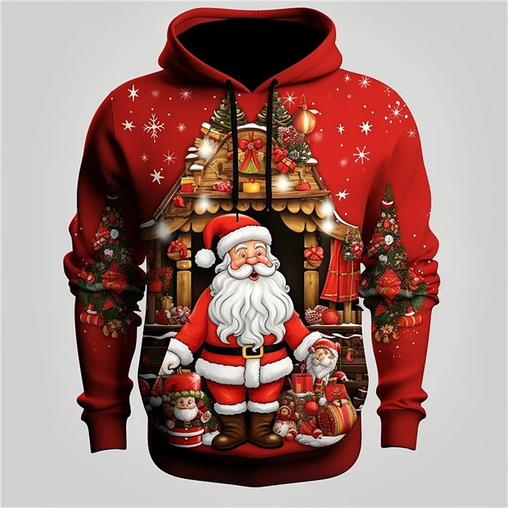 

Santa Claus Men's Fashion 3D Print Hoodie Sports Outdoor Holiday Vacation Hoodies Long Sleeve Hooded Print Spring