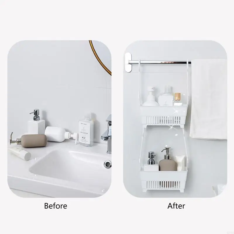 Q39B Sundries Hanging Basket Storage Drain Bag Shower Baskets with Hook Makeup for Kitchen Bathroom