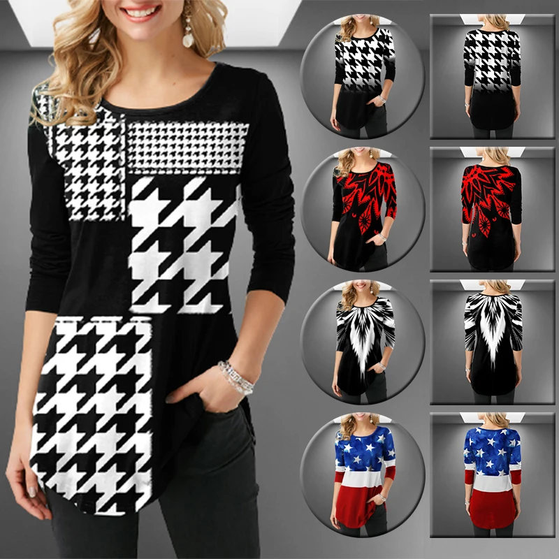 

Printing Oversized T-shirt Female Clothing Harajuku Vintage Tops Women 2023 Long Sleeve Aesthetic Tunic Wome's T-shirt