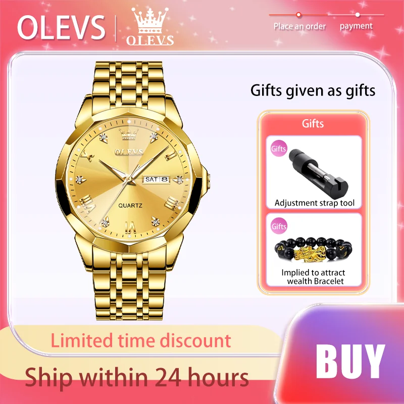 OELVS Men's Watches Stainless Steel Strap Prismatic Mirror Surface Quartz Watch Roman Scale Waterproof Dual Calendar Male Watch 30cm 12 male bjd doll 1 6 scale figure with outfits and shoes accessories movable model diy best girl gift child toys