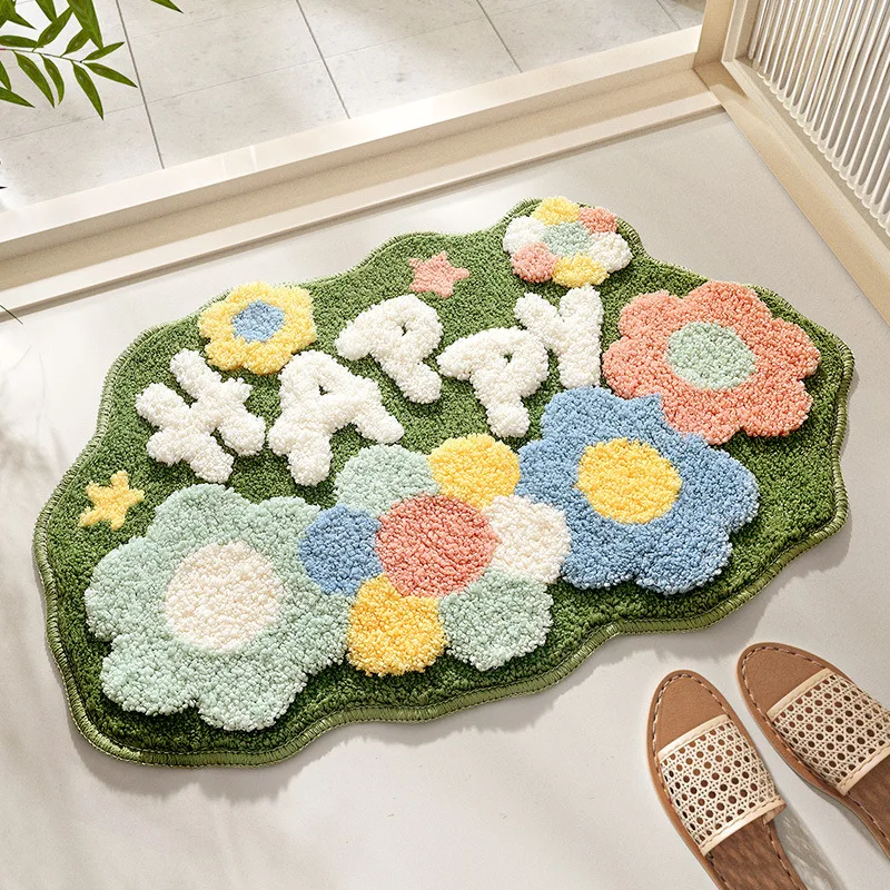 

Irregular Tufted Moss Forest Bedroom Rug Green Plant Flower Door Bedside Mat Fluffy Foot Carpet Floor Pad Room Decor Home