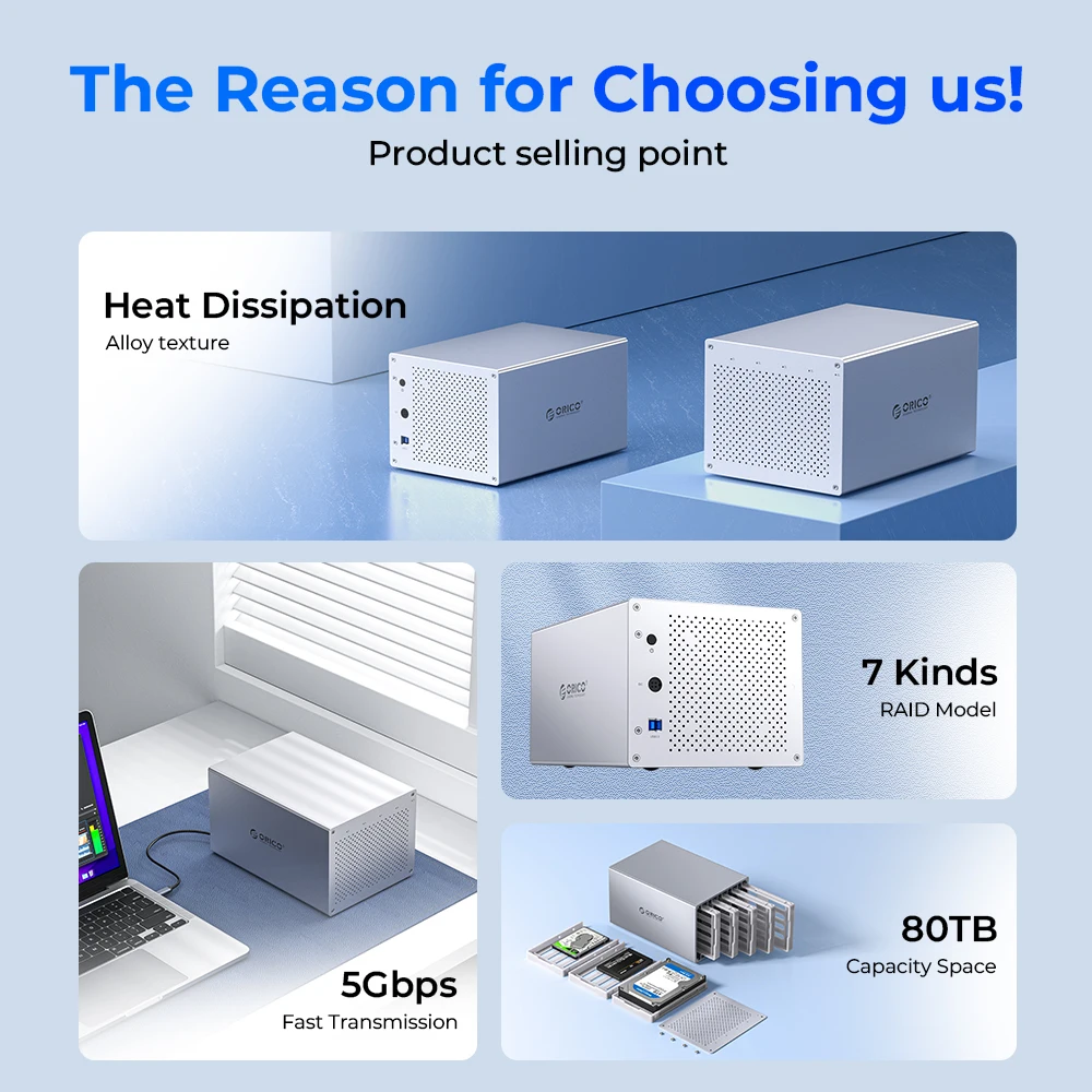 ORICO WS Series 3.5'' 80TB Max Aluminum HDD Docking Station 4/5 Bay Type B/ Type C Hard Drive Enclosure