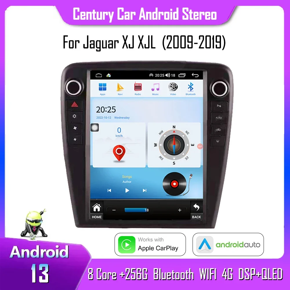

Century For Jaguar XJ XJL 2009-2019 CarPlay 8+256G Android 13 Tesla Style Smart Multimedia Video Player GPS Radio 4G Navigation