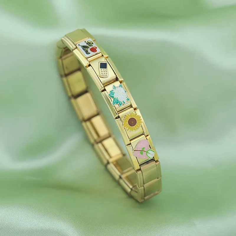 Hapiship 2024 Women Be Mine Flower Mom Guitar Phone Italian Charms Links Fit 9mm Stainless Steel Bracelet Making Jewelry DJ101