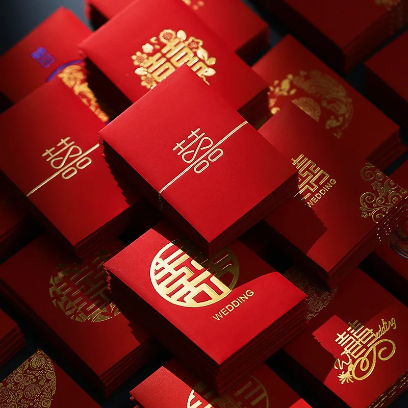 Mini Wedding Red Envelopes Kawaii Gift Bag Cash Envelopes Double Happiness Lucky Hongbao Wedding Party Invitations 50pcs/set mini envelopes
