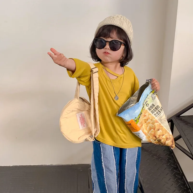 

Children Clothing 2023 Spring Girls Color T Shirt Solid Simple Style Korean Loose Top Fashion Long Sleeved T Shirt for Kids