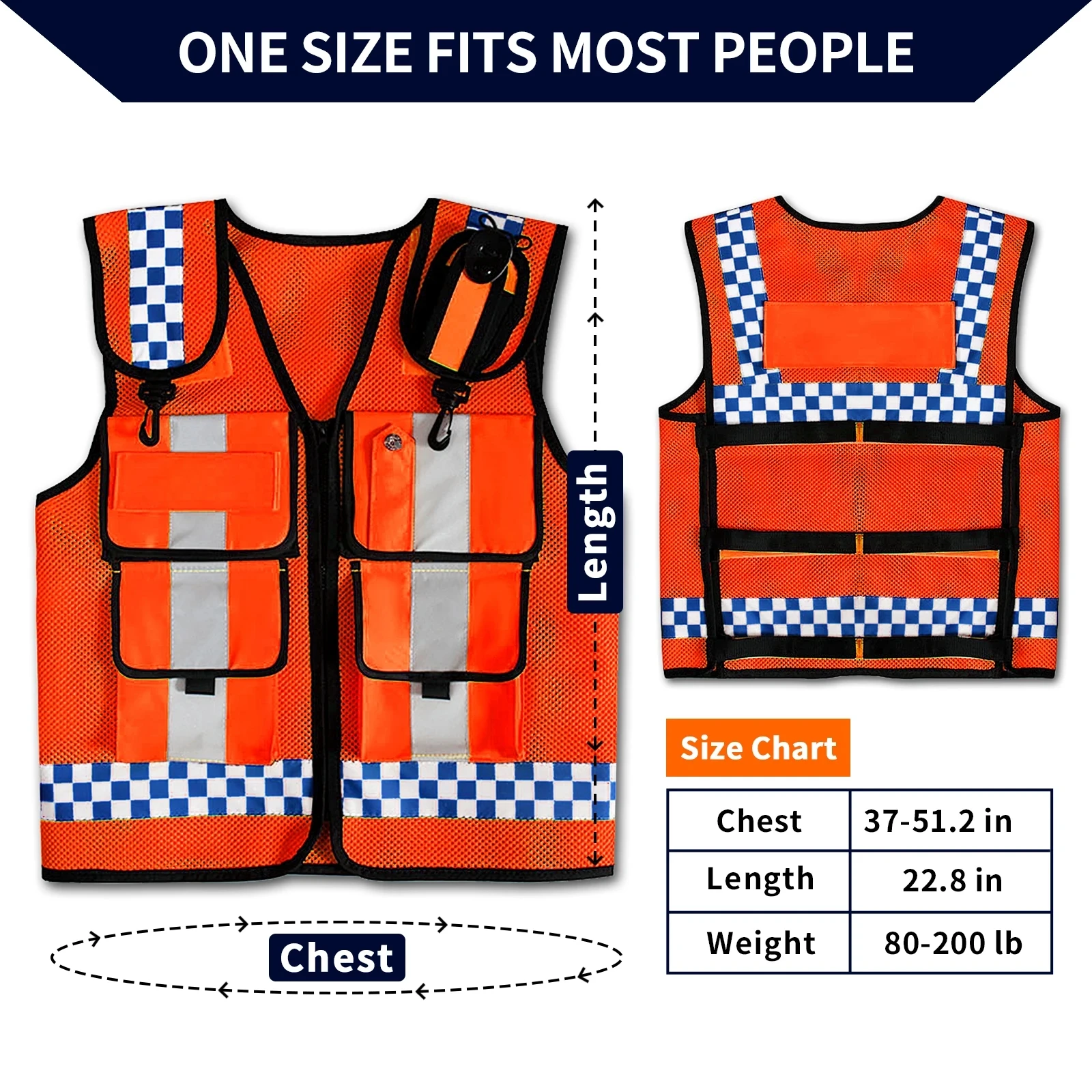 Police Reflective Vest High Visibility Reflective bonded multiple pockets Vest Mens Construction Worker Night Runner Safety Vest