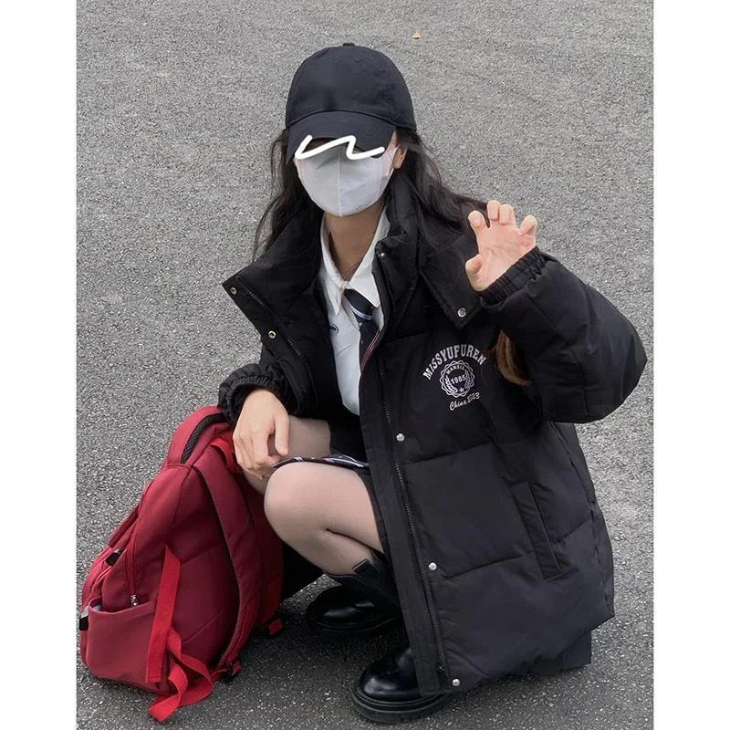 College style black jacket for women with short stature in winter 2023, new thick cotton jacket, outerwear_voghion.com