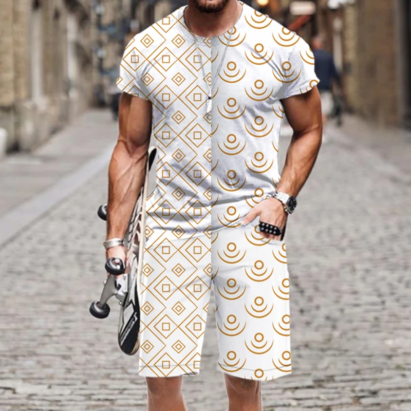 

Men's T-shirt Set Outfit Short Sleeve Funny O Neck Casual Tops Hip-hop Luxury 2022 New Beach Street 3D Printed Sportswear Summer
